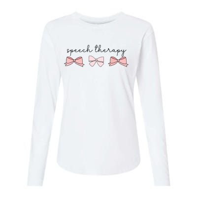 Speech Therapy Pinks Bows Coquette Slp Speech Pathology Womens Cotton Relaxed Long Sleeve T-Shirt