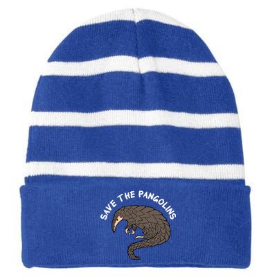 Save The Pangolins Gift Wildlife Conservation Gift Striped Beanie with Solid Band