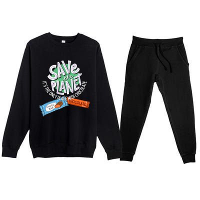 Save The Planet On Earth Day Loves Sweet Chocolate Candy Bar Cool Gift Premium Crewneck Sweatsuit Set