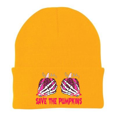 Save The Pumpkins Leopard Skeleton Breast Cancer Awareness Knit Cap Winter Beanie