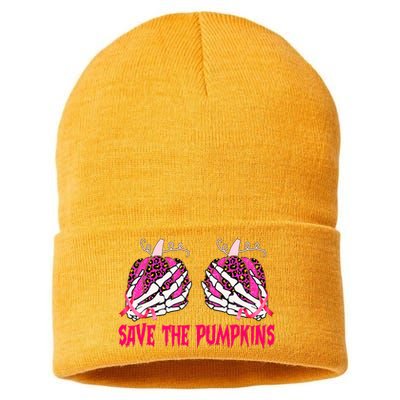 Save The Pumpkins Leopard Skeleton Breast Cancer Awareness Sustainable Knit Beanie