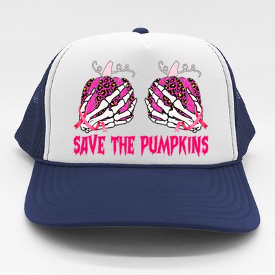 Save The Pumpkins Leopard Skeleton Breast Cancer Awareness Trucker Hat