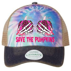 Save The Pumpkins Leopard Skeleton Breast Cancer Awareness Legacy Tie Dye Trucker Hat