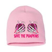 Save The Pumpkins Leopard Skeleton Breast Cancer Awareness Short Acrylic Beanie