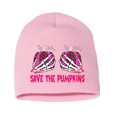 Save The Pumpkins Leopard Skeleton Breast Cancer Awareness Short Acrylic Beanie