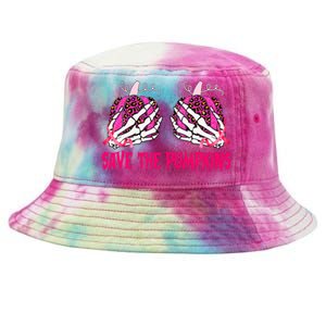 Save The Pumpkins Leopard Skeleton Breast Cancer Awareness Tie-Dyed Bucket Hat