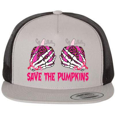 Save The Pumpkins Leopard Skeleton Breast Cancer Awareness Flat Bill Trucker Hat