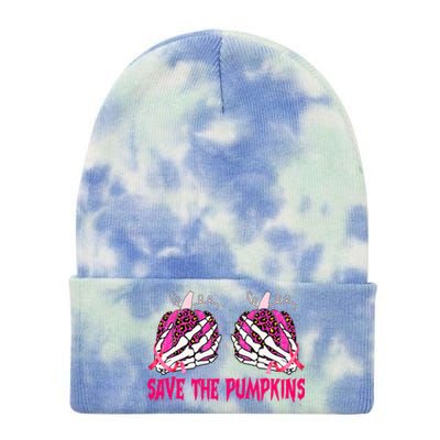 Save The Pumpkins Leopard Skeleton Breast Cancer Awareness Tie Dye 12in Knit Beanie