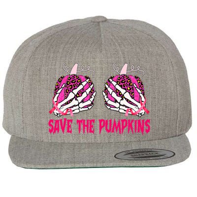 Save The Pumpkins Leopard Skeleton Breast Cancer Awareness Wool Snapback Cap