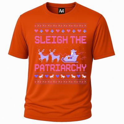 Sleigh The Patriarchy Feminist Feminism Meme Ugly Christmas Gift Cooling Performance Crew T-Shirt