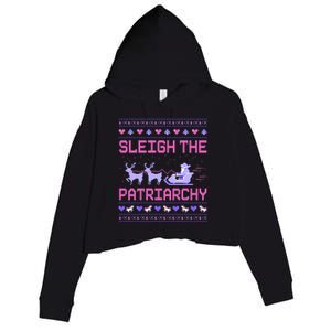 Sleigh The Patriarchy Feminist Feminism Meme Ugly Christmas Gift Crop Fleece Hoodie