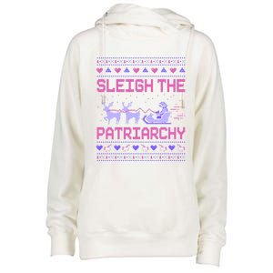 Sleigh The Patriarchy Feminist Feminism Meme Ugly Christmas Gift Womens Funnel Neck Pullover Hood