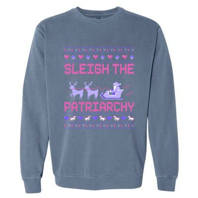 Sleigh The Patriarchy Feminist Feminism Meme Ugly Christmas Gift Garment-Dyed Sweatshirt