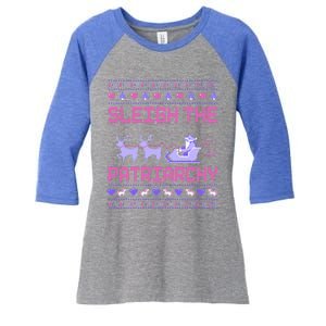 Sleigh The Patriarchy Feminist Feminism Meme Ugly Christmas Gift Women's Tri-Blend 3/4-Sleeve Raglan Shirt