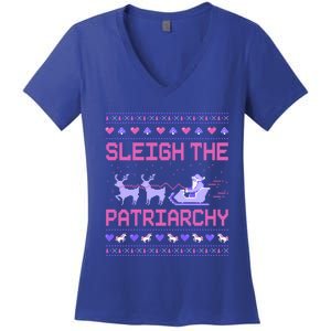 Sleigh The Patriarchy Feminist Feminism Meme Ugly Christmas Gift Women's V-Neck T-Shirt