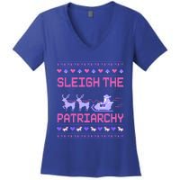 Sleigh The Patriarchy Feminist Feminism Meme Ugly Christmas Gift Women's V-Neck T-Shirt