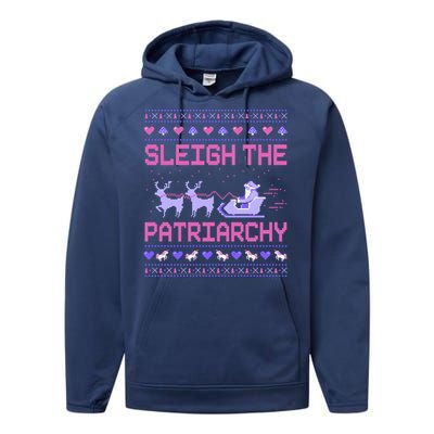 Sleigh The Patriarchy Feminist Feminism Meme Ugly Christmas Gift Performance Fleece Hoodie