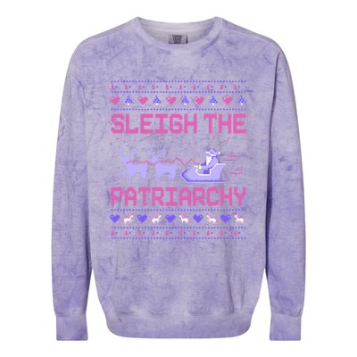 Sleigh The Patriarchy Feminist Feminism Meme Ugly Christmas Gift Colorblast Crewneck Sweatshirt