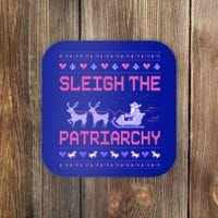 Sleigh The Patriarchy Feminist Feminism Meme Ugly Christmas Gift Coaster