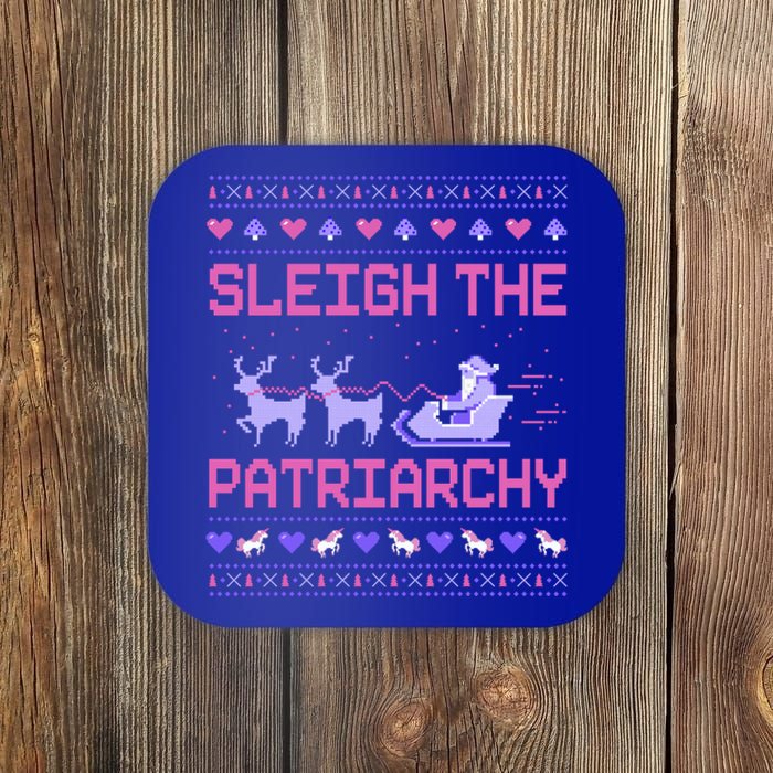 Sleigh The Patriarchy Feminist Feminism Meme Ugly Christmas Gift Coaster