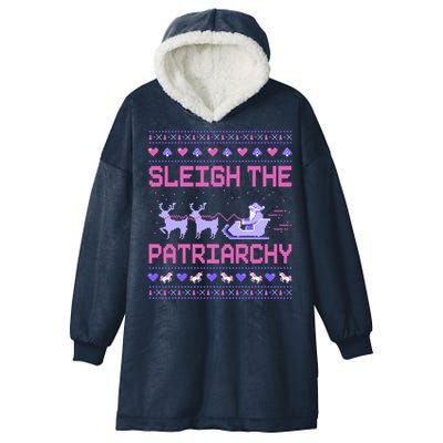 Sleigh The Patriarchy Feminist Feminism Meme Ugly Christmas Gift Hooded Wearable Blanket