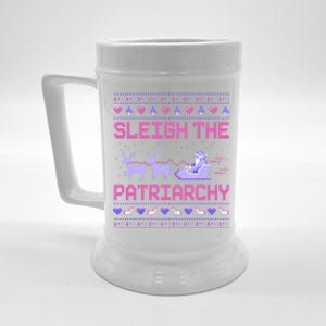 Sleigh The Patriarchy Feminist Feminism Meme Ugly Christmas Gift Beer Stein