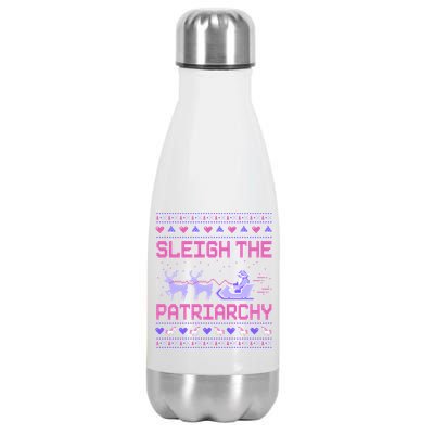 Sleigh The Patriarchy Feminist Feminism Meme Ugly Christmas Gift Stainless Steel Insulated Water Bottle