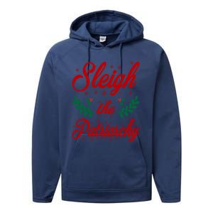 Sleigh The Patriarchy Feminist Ugly Christmas Meme Holiday Cute Gift Performance Fleece Hoodie