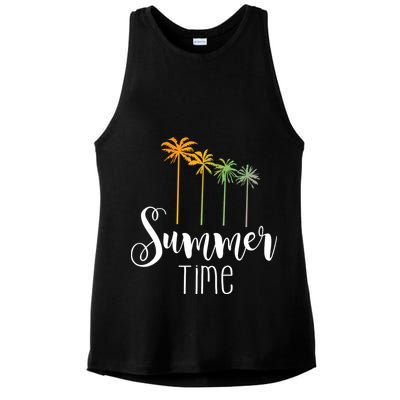 Summer Time Palm Tree Ladies PosiCharge Tri-Blend Wicking Tank