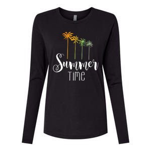 Summer Time Palm Tree Womens Cotton Relaxed Long Sleeve T-Shirt