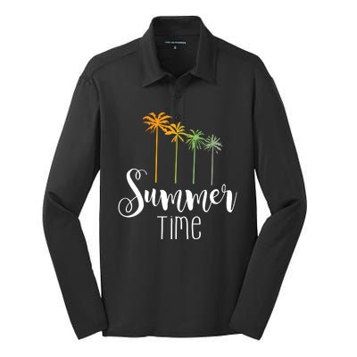 Summer Time Palm Tree Silk Touch Performance Long Sleeve Polo