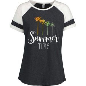 Summer Time Palm Tree Enza Ladies Jersey Colorblock Tee