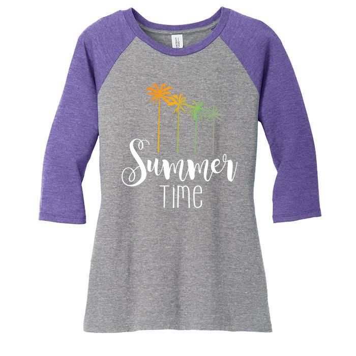 Summer Time Palm Tree Women's Tri-Blend 3/4-Sleeve Raglan Shirt