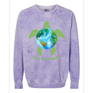 Save The Planet Earth Sea Turtle Earth Day Save Earth Funny Gift Colorblast Crewneck Sweatshirt