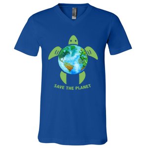 Save The Planet Earth Sea Turtle Earth Day Save Earth Funny Gift V-Neck T-Shirt