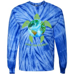 Save The Planet Earth Sea Turtle Earth Day Save Earth Funny Gift Tie-Dye Long Sleeve Shirt