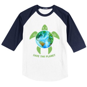 Save The Planet Earth Sea Turtle Earth Day Save Earth Funny Gift Baseball Sleeve Shirt