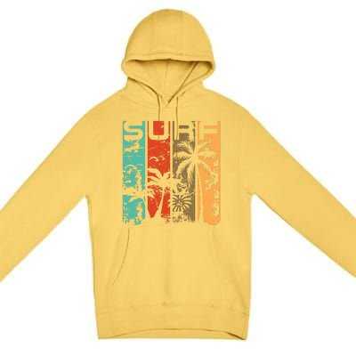 Surf Tropical Palm Tree Retro Vintage Premium Pullover Hoodie