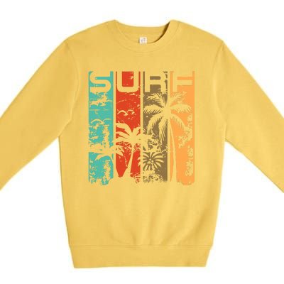 Surf Tropical Palm Tree Retro Vintage Premium Crewneck Sweatshirt