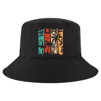 Surf Tropical Palm Tree Retro Vintage Cool Comfort Performance Bucket Hat