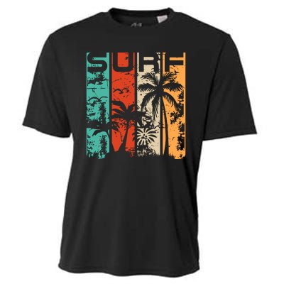 Surf Tropical Palm Tree Retro Vintage Cooling Performance Crew T-Shirt