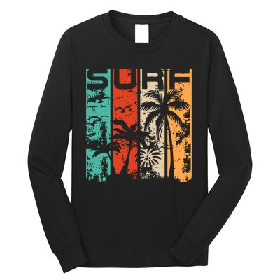 Surf Tropical Palm Tree Retro Vintage Long Sleeve Shirt