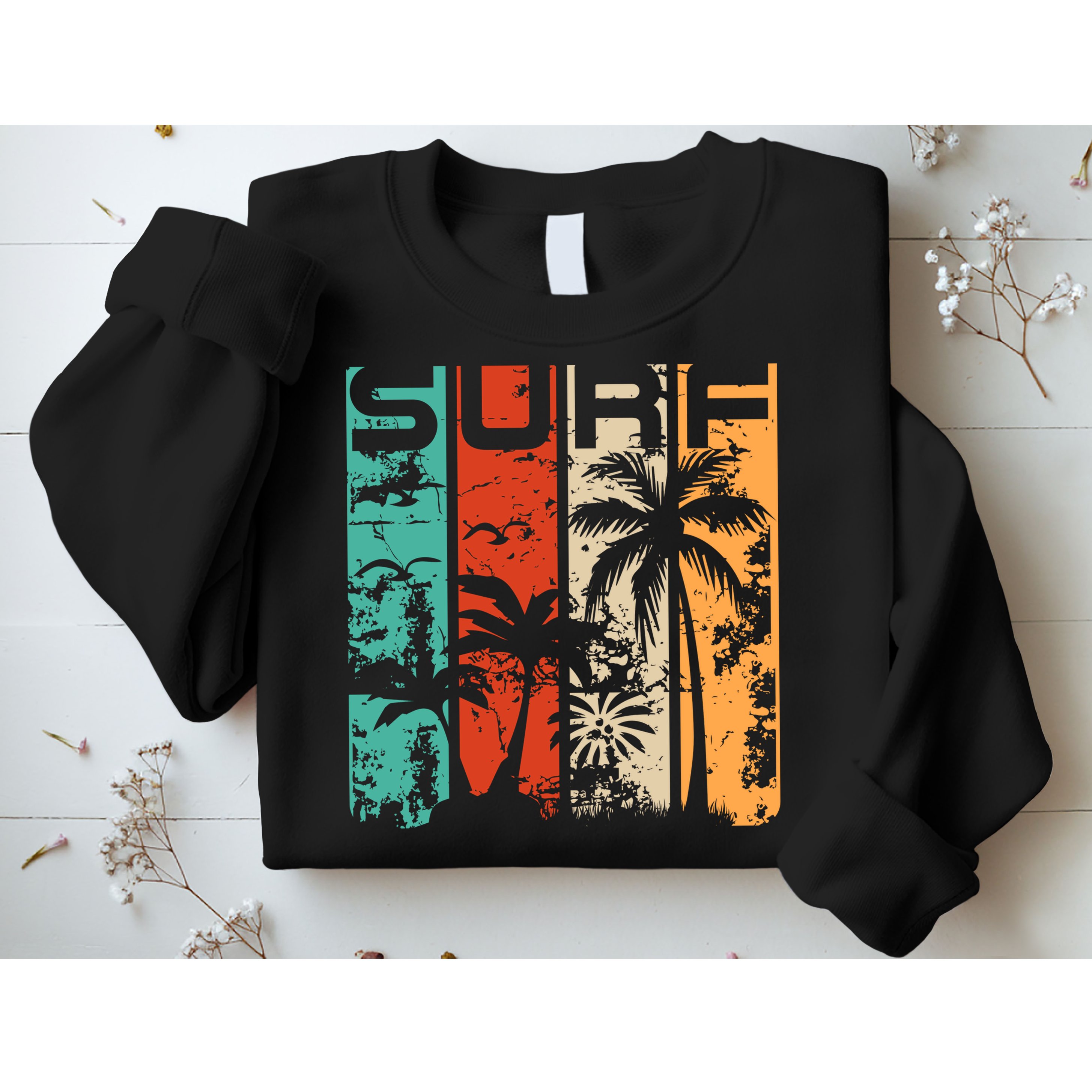 Surf Tropical Palm Tree Retro Vintage Sweatshirt