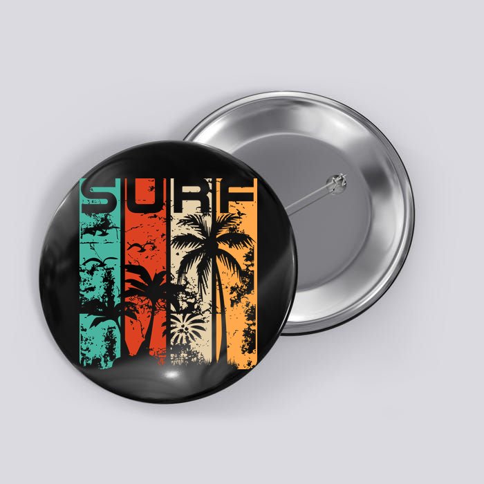 Surf Tropical Palm Tree Retro Vintage Button