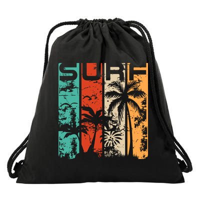 Surf Tropical Palm Tree Retro Vintage Drawstring Bag