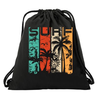 Surf Tropical Palm Tree Retro Vintage Drawstring Bag