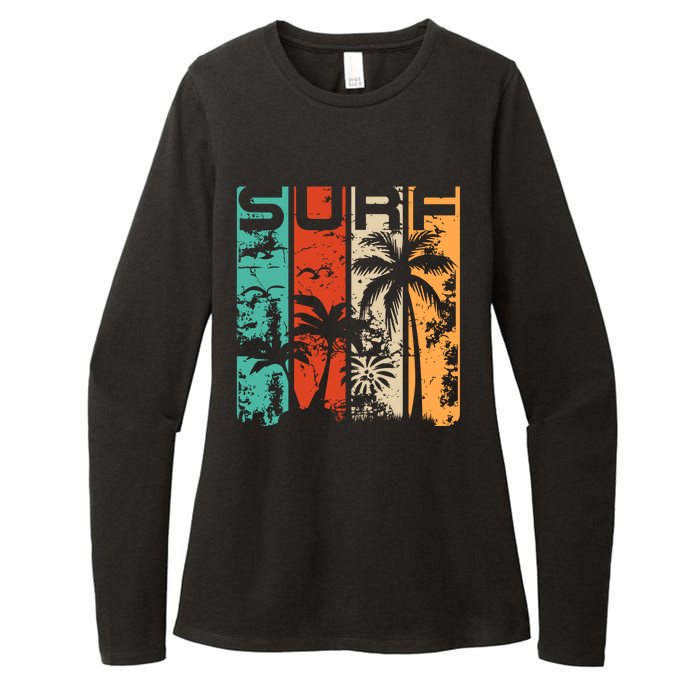 Surf Tropical Palm Tree Retro Vintage Womens CVC Long Sleeve Shirt