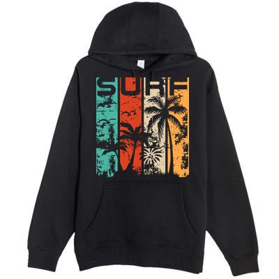 Surf Tropical Palm Tree Retro Vintage Premium Pullover Hoodie