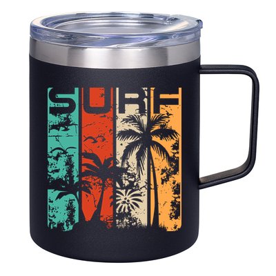 Surf Tropical Palm Tree Retro Vintage 12oz Stainless Steel Coffee Mug