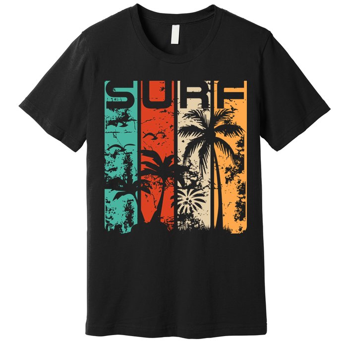 Surf Tropical Palm Tree Retro Vintage Premium T-Shirt